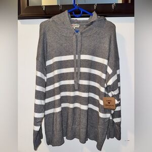 NWT Love Change Gray and White Striped Hoodie Size 2X